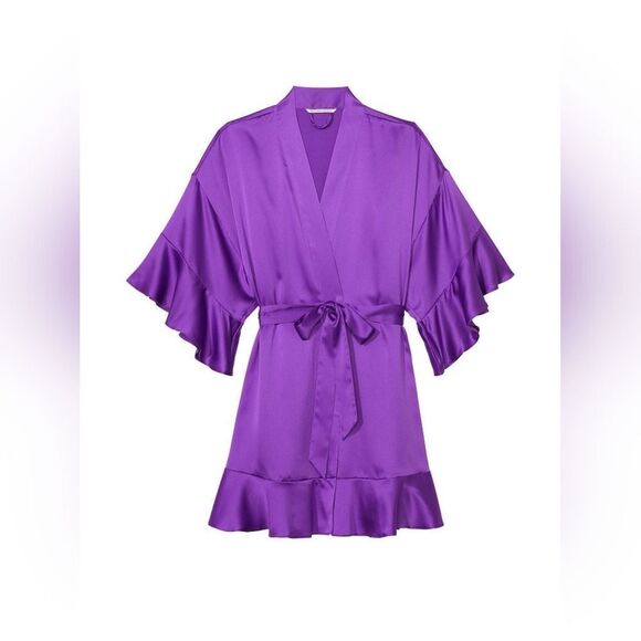 Victoria Secret‎ Georgette Flounce Robe in M/L in Maroon NWT - Picture 2 of 7